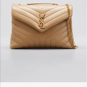 Saint Laurent Loulou Medium YSL Matelasse Calfskin Flap-Top Shoulder Bag. Beige